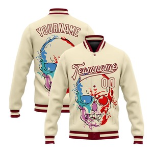 Chaqueta de lana personalizada para hombre ODM OEM con diseño de calavera estilo universitario bombardero de alta calidad - Product Image 4