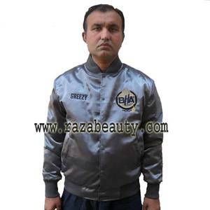 Parches de letras bordadas personalizadas Chaqueta de satén con bordado 3D vintage Chaqueta de alta calidad Chaqueta con logotipo personalizado para hombres - Product Image 5