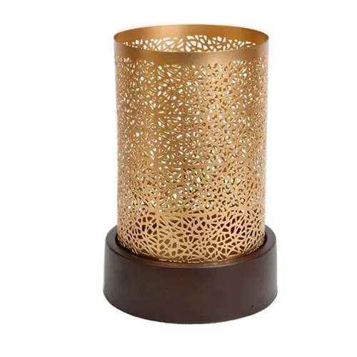 Suporte de vela decorativo luxuoso feito à mão com base de madeira para decoração de mesa e suporte de vela com acabamento dourado