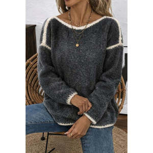 Jane's Women's Long Sleeve Boat Neck Knit Blouse, Loose Fit Casual <b>Pullover</b> <b>Sweater</b> Top for Everyday Wear - Product Image 1