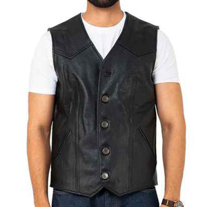 High Quality Men's Motorcycle Leather <b>Vest</b> OEM Formal <b>Black</b> Woolen Fabric Breathable Top for Adults Winter Use in Gym Motorbike - Product Image 1