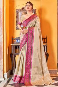 FULAPARI Kajivaram Silk Jacquard Border Saree <b>Beautiful</b> Pakistani Style Unstitched Blouse Stylish for Parties Party Wear - Product Image 5
