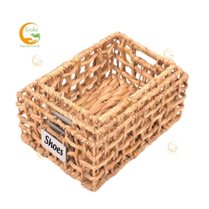 Customizable Portable Open Weave Water Hyacinth <b>Storage</b> <b>Basket</b> with Chalkboard Label for Home Use in Vietnam - Product Image 1