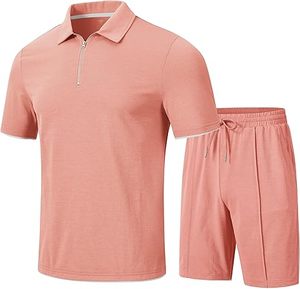 Conjuntos Deportivos para Hombre, Pantalones Cortos, Camisetas Polo con Cierre de Cremallera, Conjuntos Deportivos Casuales para Caminar, Cómodos - Product Image 1