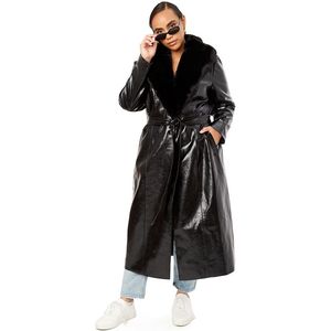 Giacca Lunga in Ecopelliccia Nera da Donna Danielle Bernstein, Taglia 2X, Cappotto Invernale con Collo Alto, Imbottitura in Fibra di Poliestere, Tessuto e Tinto - Product Image 1