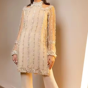 ÉLÉGANT DESIGNER BRODERIE ZARI SUR ÉLÉGANTE ROBE KURTA AVEC PLAZO AVEC PERLES DE VERRE EN CRISTAL, PIERRE, DABKA TRAVAIL POUR FÊTE @ 2024 - Product Image 1