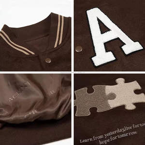 Top Qualité Varsity College Veste Baseball Vestes Vintage Outwear avec Poches Unisexe Manteau Patchwork - Product Image 5