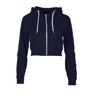 เสื้อฮู้ดมีซิปคอตตอนแบบเกาหลีสำหรับผู้หญิงเสื้อครอปถักสีพื้นแบบลำลอง - Product Image 5