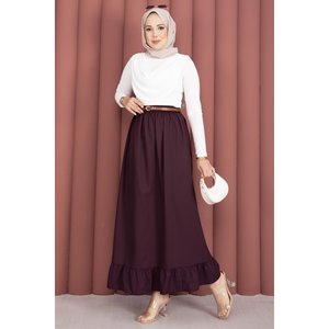 Plum-Colored Chiffon Wrap <b>Skirt</b> with <b>Elasticated</b> Waist & Ruffle Details Soft & Breathable Digital Print Technique - Product Image 1