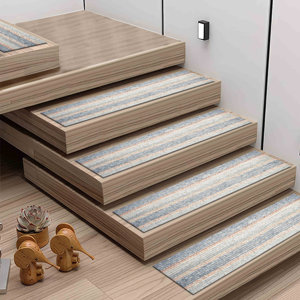 Alfombra para Escaleras, Diseño Kilim en Tonos Suaves, Alfombra Moderna Estampada a Rayas - Product Image 3