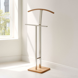 Chromed Metal Steel <b>Wooden</b> <b>Hanger</b> Base Modern Valet Clothes Rack for Home Furniture Office Room Bedroom Hotel - Product Image 1