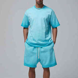 <b>Men's</b> Summer Breathable Cotton <b>T</b>-<b>Shirt</b> <b>and</b> <b>Shorts</b> <b>Set</b> Customizable DTG Acid Wash <b>Design</b> Heavy Wash New <b>Set</b> - Product Image 2