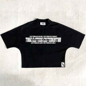 Camiseta recortada Vintage negra de alta calidad para hombre, diseño personalizable de gran tamaño con hombros caídos y peso pesado - Product Image 1