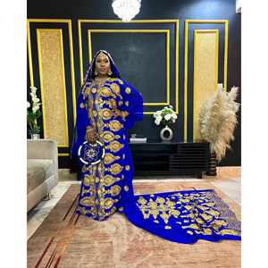 Robe de bal longue coupe A-line de la collection Heritage de luxe Sapphire Royal Somali Dirac, ornée de perles et de pompons, idéale pour les fiançailles et les mariages - Product Image 1