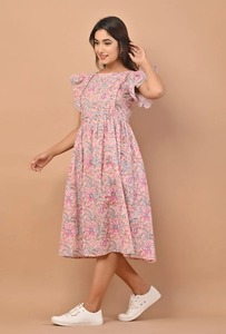 Vestido de algodón estampado de bloque de mano indio nueva moda Casual verano Midi longitud cintura Natural ecológico perfecto San Valentín - Product Image 3