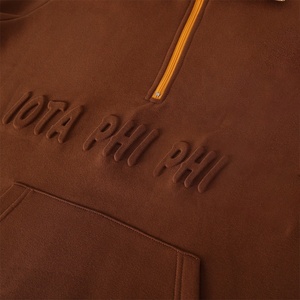 Customized Your Chapter Iota Brown <b>Quarter</b> <b>Zip</b> Embossed Sweatshirt Embroidered Crest Logo And Custom puff printing - Product Image 6