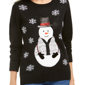 เสื้อสเวตเตอร์ลำลองสำหรับผู้หญิง แบรนด์ Karen Scott ลายตุ๊กตาหิมะประดับเลื่อม สีดำ ไซส์ใหญ่พิเศษ - Product Image 3