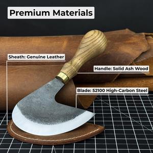 Couteau demi-lune (couteau rond) lame tranchante de rasoir en acier au carbone trempé, manche en frêne, avec gaine en cuir outil de coupe en cuir - Product Image 6