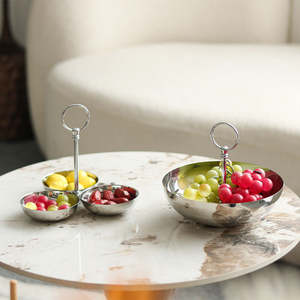 Plateau de service en métal à 3 compartiments pour fruits, collations, fruits secs, table à manger, décoration de la maison, cadeau, hôtel, restaurant, ensemble de présentation, grand format XL - Product Image 4