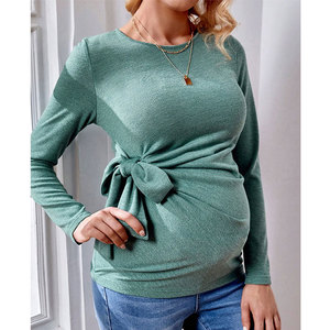 Camisas de maternidad informales para mujer, Túnica de embarazo con manga abullonada y corbata frontal, camisa de mujer, ropa de maternidad en espera - Product Image 4