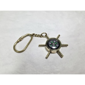 Vintage Nautical Brass Ship Wheel Keychain Wood and Metal Design UV Printed Fashion Style <b>Key</b> <b>Holder</b> Accessory - Product Image 2