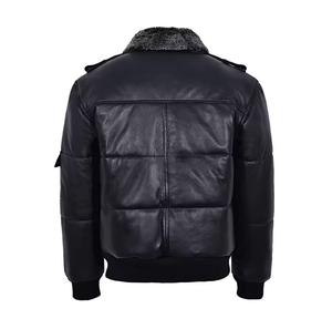 Personalizar los hombres de cuero Puffer chaqueta bomber chaqueta de cuero estilo en piel de oveja real Negro puffer chaqueta de cuero - Product Image 6
