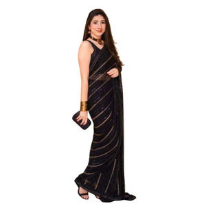 Ropa tradicional india Georgette con bordado trabajo encaje cremallera decoración listo para usar Sari indio Sari vestidos de mujer - Product Image 5