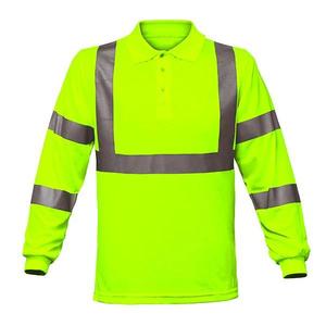 Flex Fit Enterprises Unisex Hi Visibility Long Sleeve <b>Polo</b> <b>Shirt</b> Polyester Workwear Safety Uniform Reflective <b>Stripes</b> Yellow - Product Image 2