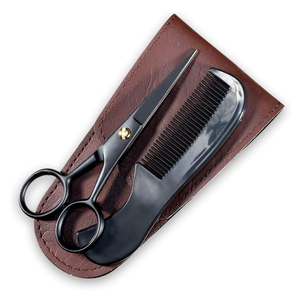 Tijeras de salón alemanas de acero inoxidable de 5 "al por mayor con bolsa de cuero PU peine hoja de cerámica afilada borde de la maquinilla de afeitar tijeras para Barba - Product Image 4