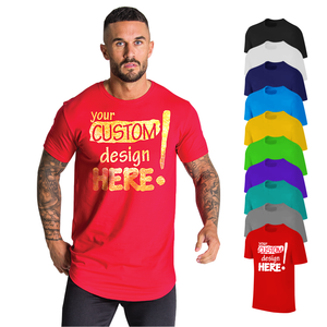 Camiseta de cuello redondo de algodón 100% de grapa larga para hombre, tela duradera transpirable, perfecta para entrenamientos al aire libre en el gimnasio, moda informal - Product Image 1