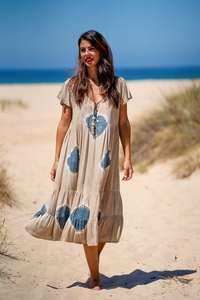 Algodón Tie Dye Impreso Ecológico Cintura natural Transpirable Largo Kaftan Mujeres Ropa de dormir Vestido Suelto - Product Image 5