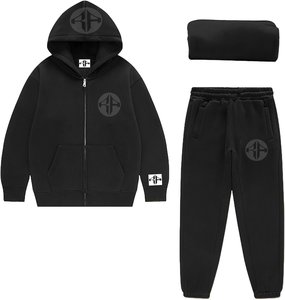 Personalizado de dos piezas 100% algodón polar Oversize chándal bordado cadena Sudadera con capucha Flare pantalones de chándal de talla grande invierno con capucha sudor - Product Image 4
