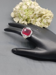 แหวนนิ้วสไตล์คลาสสิกประดับเพชรแบบอเมริกัน รุ่น Sku-5966 E4 ทำจากทองเหลืองชุบโรเดียม - Product Image 2