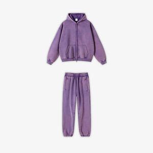 Ensemble sweat-shirt et pantalon de survêtement streetwear personnalisé OEM, lavé à l'acide, de haute qualité pour hommes - Product Image 1