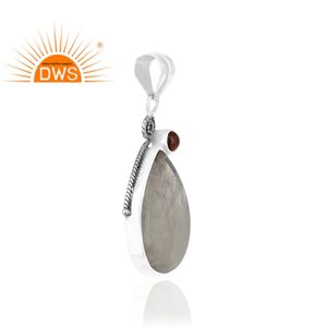 ขายดีที่สุดเงินสเตอร์ลิงธรรมชาติรุ้งดวงจันทร์หินและโกเมนพลอยจี้เครื่องประดับที่กำหนดเองผู้ผลิต - Product Image 2