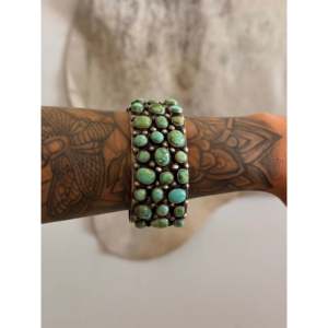 Bobby Johnson Sonoran Mountain Turquoise & Sterling <b>Silver</b> Cluster Fashion <b>Cuff</b> <b>Bracelet</b> - Product Image 3