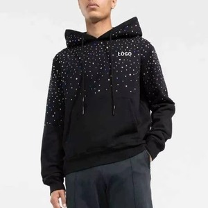 Sweat à capuche sur mesure avec strass pour hommes, streetwear surdimensionné, sweat à capuche ample en coton mélangé, épais, délavé, avec fermeture éclair, coupe carrée, vente en gros - Product Image 1