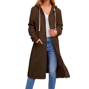 Abrigo Largo con Capucha para Mujer, Color Marrón, Estilo Gabardina, Chaqueta con Capucha para Otoño - Product Image 1