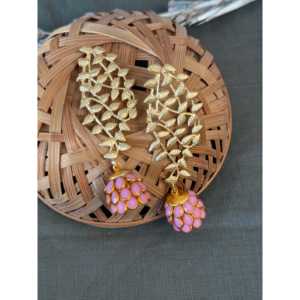 Light Pink Paachi Jhumki Stud <b>Earrings</b> Gold Matte with Zircon Pearl Diamond Trendy Religious Ethnic Style for Parties - Product Image 1