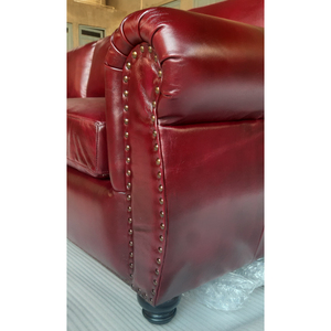 Vintage Mahroon Chesterfield Sofa Antique Leather Recycled Wood Frame Industrial Design for Entry <b>Restaurant</b> Basement Dining - Product Image 5
