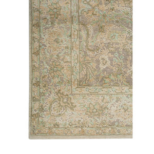 Tapis en laine et soie noué à la main Aurora Blue AKWS-13037 pour salon, motif rectangulaire médaillon fait main, patchwork abstrait - Product Image 4