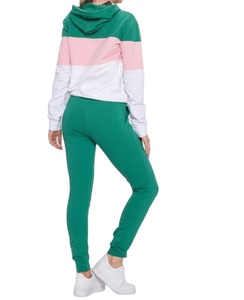 Conjunto Deportivo para Mujer, Color Verde, Diseño de Parches, Sudadera con Capucha y Pantalones, Estilo Informal, Ligero, de Algodón Teñido - Product Image 3