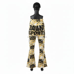 Pantalones de Mujer con Corte Acampanado, Tela Elástica Premium de Poliéster de 180 GSM, Estampado Completo en Amarillo y Negro con Logotipo Personalizado por Sublimación - Product Image 2