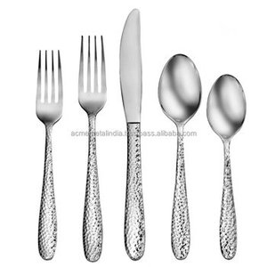 Ensemble de couverts de cuisine 5 pièces au design martelé fourchette couteau à beurre cuillère à dessert couverts en acier de qualité supérieure pour la salle à manger et la cuisine - Product Image 1