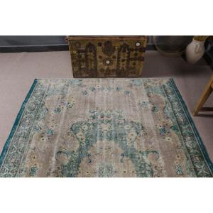 พรมตุรกีขนาด 5.5x7.2 ฟุต สีน้ำเงินเขียว ลายอิคัต ทำจากขนสัตว์ - Product Image 4