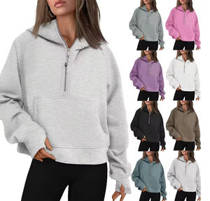 <b>Women's</b> Polyester Cotton Thick Heavy High Quality Blank Oversized Streetwear Custom logo Half <b>Zipper</b> <b>Hoodies</b> <b>Women</b> Casual Wear - Product Image 1