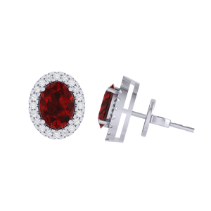 Boucles d'oreilles clous en argent sterling plaqué or blanc avec rubis taille ovale 8,0 mm x 11,8 mm 2,5 carats, accessoire de mode - Product Image 1