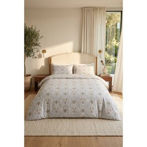 Parure de lit double Alessa 100 % coton, tissu brocart respirant gris, technique de tissage - Product Image 1