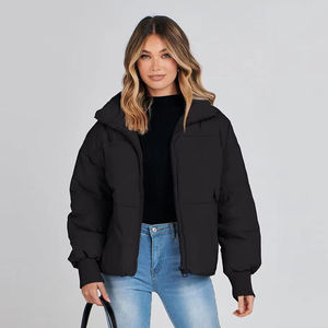 Chaqueta Corta Acolchada para Mujer, Cuello Alto, Botón Único, Mangas Normales, Prenda Exterior de Invierno de Algodón Estampado de Punto Ecológico - Product Image 1