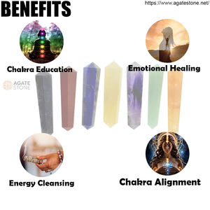 Holistic 7 <b>Chakra</b> Healing Double Point Pencil Complete Set Polished Gemstones Love Energy <b>Jewelry</b> Making Gift Components - Product Image 3